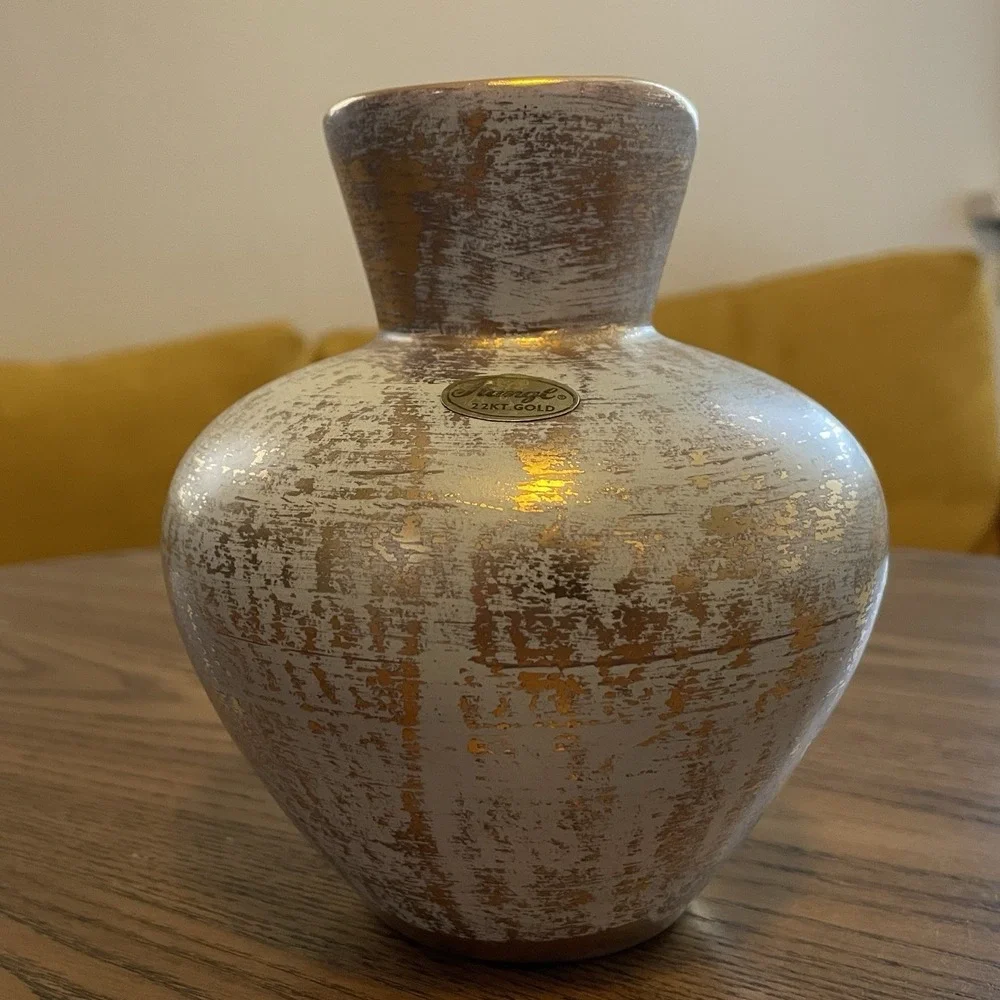 Stangl Pottery‎ Turquoise Gold Pitcher Vase Vintage MCM #4060